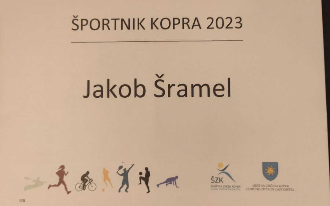 Jakob Šramel  prejemnik priznanja Mestne občine Koper za športne dosežke v letu 2023